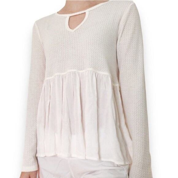 Altar'd State Blouse Women Sz XS Boho Babydoll Long Sleeve Oversized Waffle Knit - Picture 1 of 11